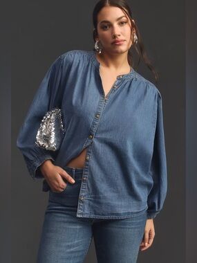 ANTHROPOLOGIE | The Sidney Batwing Blouse by Pilcro: Chambray Edition Size XL